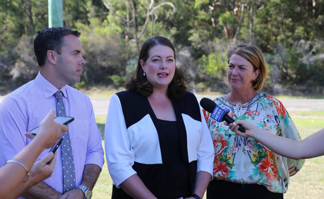 SPENDING: Mayor Ryan Palmer, Liberal candidate Jaimie Abbott and roads minister Melinda Pavey at last week's Fingal Link Road announcement.