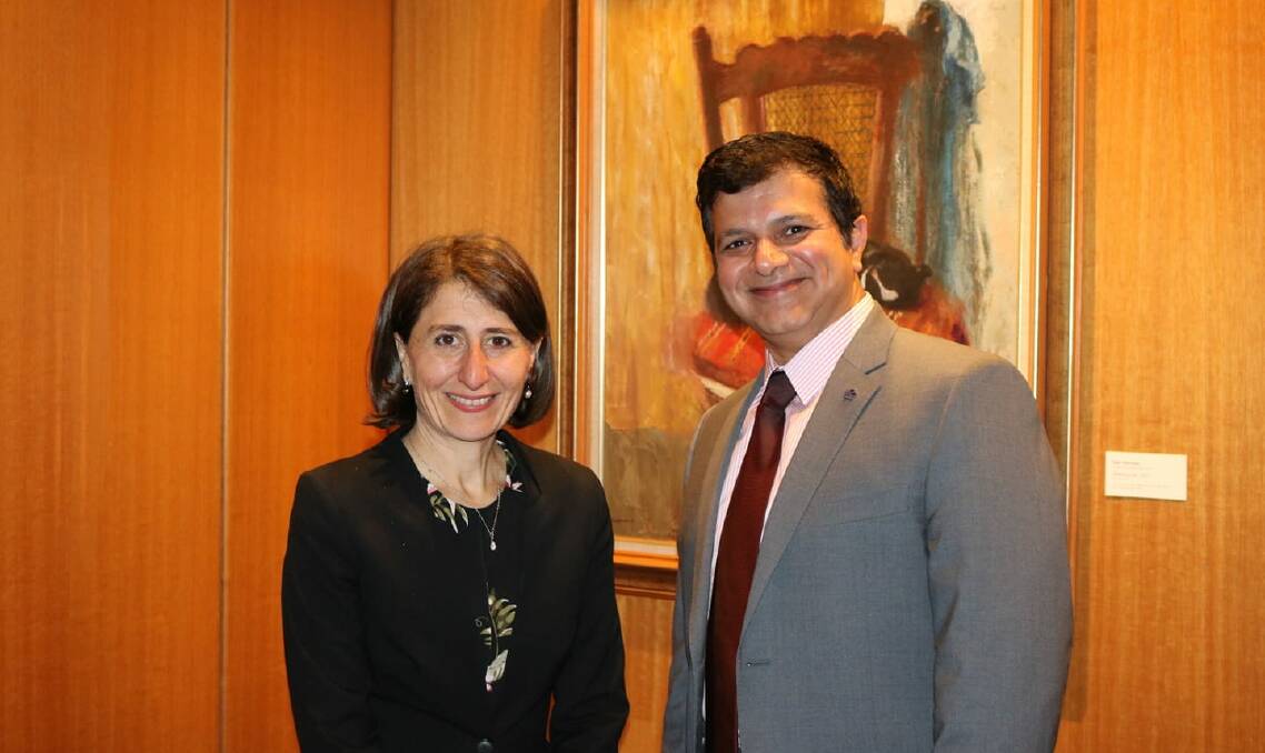 ELECTION: The reported Liberal canidate for Paterson Sachin Joshi with NSW Premier Gladys Berejiklian.