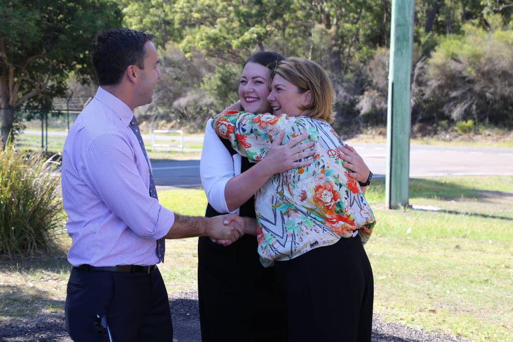 PAVING THE WAY: Port Stephens Mayor Ryan Palmer, Liberal candidate Jaimie Abbott and Roads Minister Melinda Pavey celebrate after making Tuesday's $188 million announcement.
