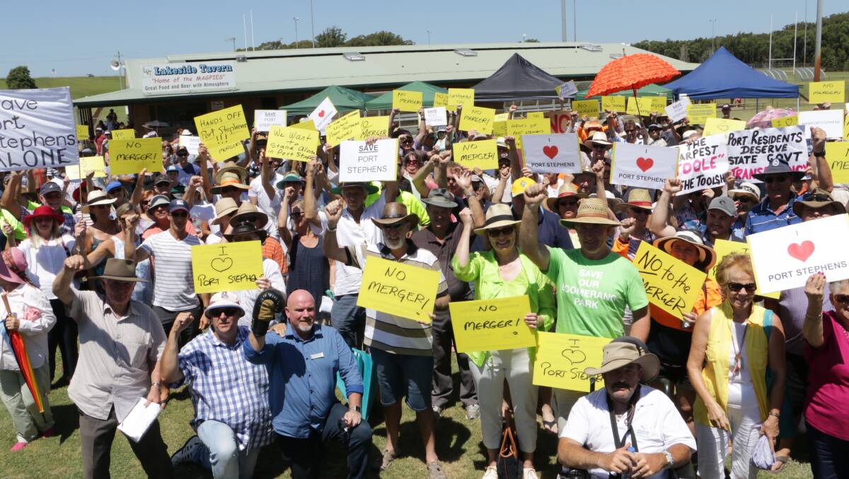 NO WAY: Port Stephens residents vent their frustrations at the Raymond Terrace rally.