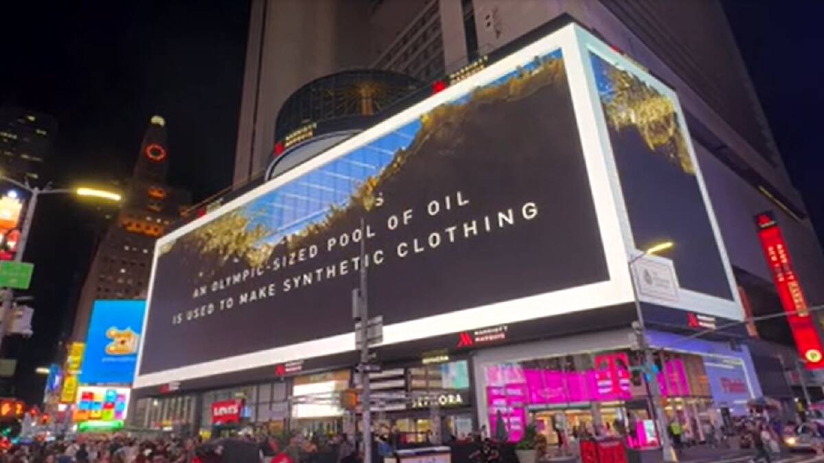The 'Wear Wool, Not Fossil Fuel' campaign went live in New York's Time Square on a 3D anamorphic billboard on Monday.