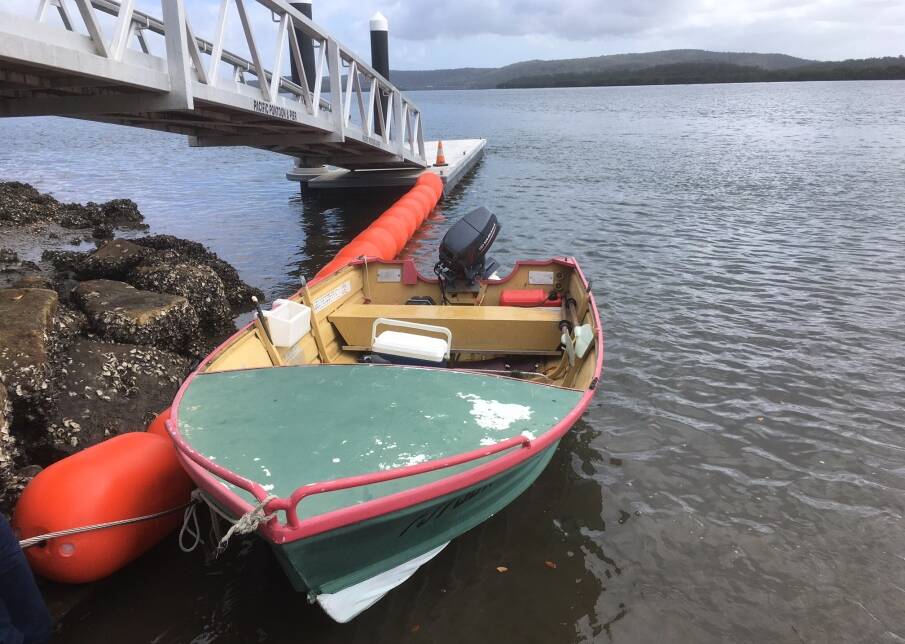 FOR EXAMPLE: A demonstration of how the buoy line is able to keep boats from drifting under the gantry. Picture: Port Stephens Council