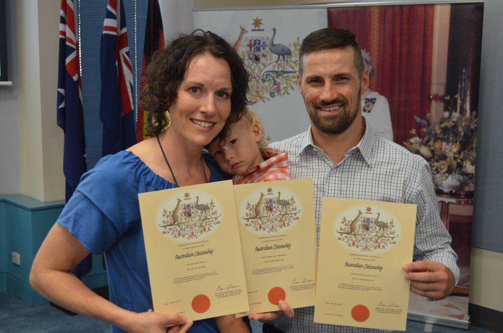 PROUD OCCASION: Lisa and Jeremy Tomlinson, along with two-year-old Xander, became Australian citizens this week. Picture: Sam Norris 
