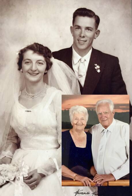 DEVOTION: Joy and Leonard Anderson, Salt Ash, on their wedding day on June 21, 1958 - 60 years ago - and on a recent cruise holiday. Pictures: Supplied