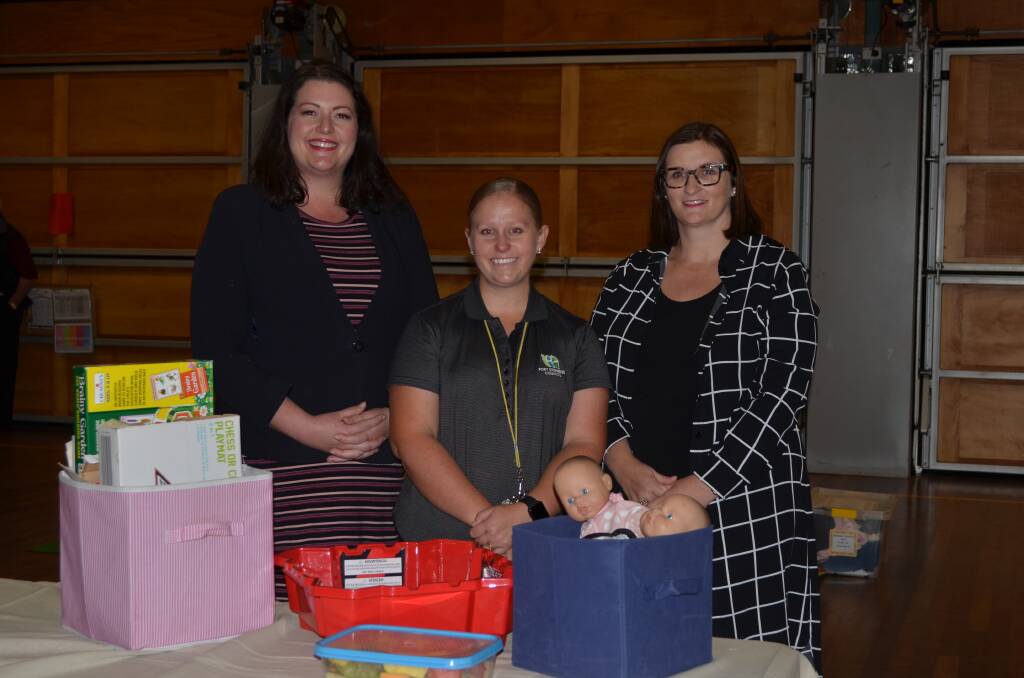 FAMILY FRIENDLY: Cr Jaimie Abbott, Port Stephens Council out of school hours care supervisor Katie Moy and Minister for Early Childhood Education Sarah Mitchell. Picture: Sam Norris