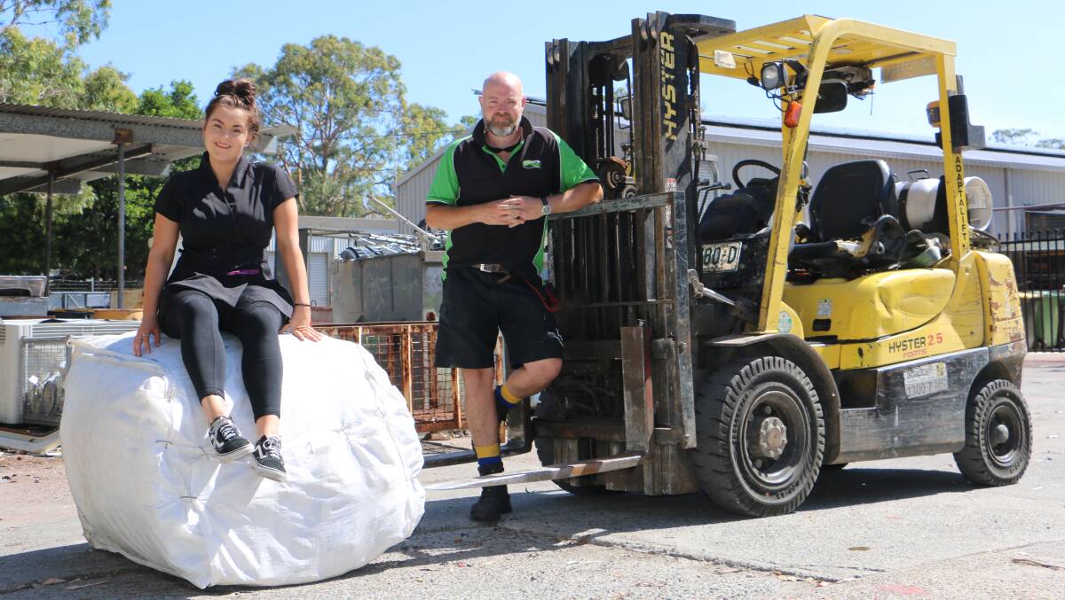 TEAM EFFORT: Gerard McClafferty from Salamander Bay Recycling and Matilda Duncombe, 17, from Fresh Salon Nelson Bay. Picture: Ellie-Marie Watts