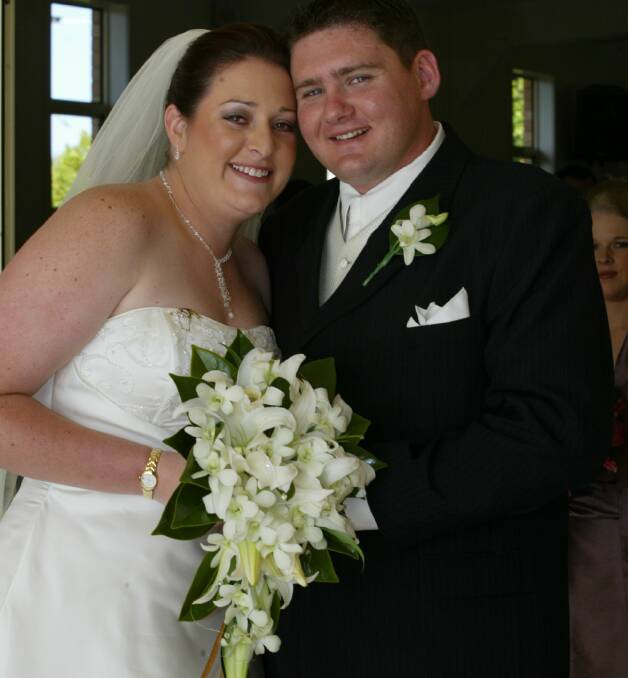TRAGIC: Margaret and Geoffrey Richardson, both Port Stephens police officers, on their wedding day in Nelson Bay in 2004. 