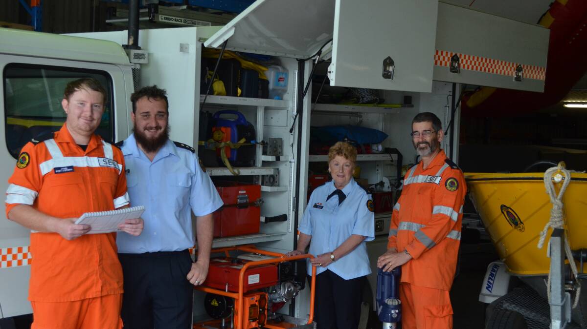 EXPERTISE: Port Stephens State Emergency Service will host a community meeting at Hinton this month. Pictured are John Thirkell, David Douglas, Pam Sharp and Phil Hudson. Picture: Sam Norris