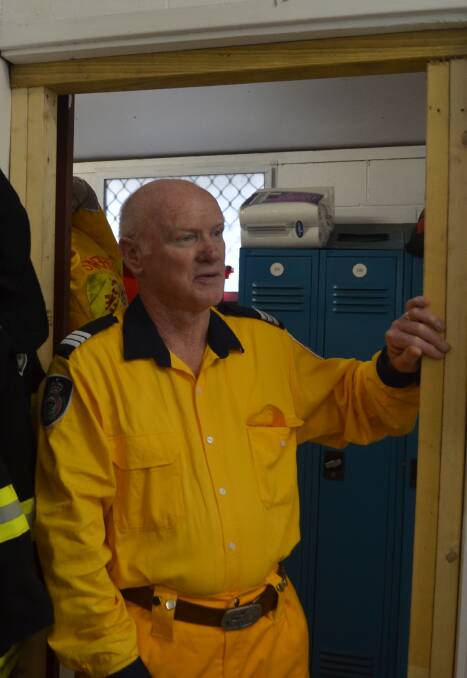 CORNERED: Ken Smee from the Karurah Rural Fire Service spoke about poor station conditions in July. He's pictured in a doorway propped up with framing timber.