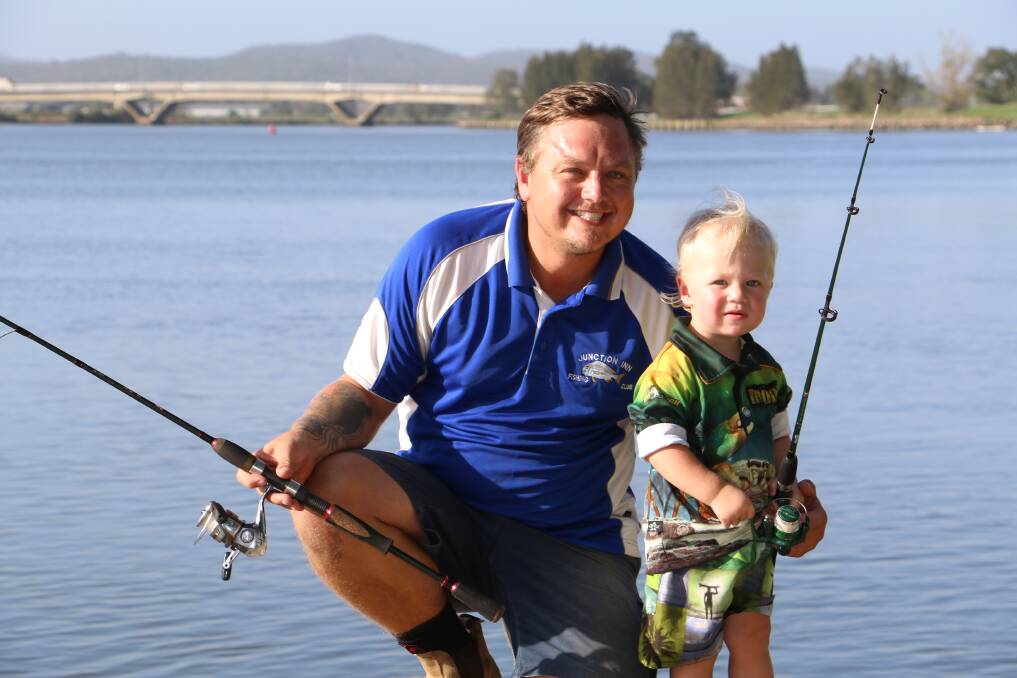START 'EM YOUNG: Luke Webster and his son Kailen, 2, look forward to a weekend of tight lines in the Twin Rivers Fishing Classic. Picture: Ellie-Marie Watts