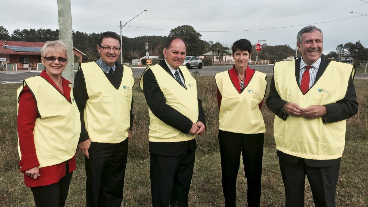 HAPPIER TIMES: At the opening of the last stage of the Nelson Bay Road upgrade in May 2015 were Cr Sally Dover, Scot MacDonald, Maitland mayor Peter Blackmore, Port Stephens MP Kate Washington and then Roads Minister Duncan Gay.