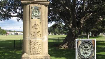 One of the A.A.Company's surviving pillars at Learmonth Park, Hamilton South, for its Garden Suburb precinct. Inset: the company's 1824 seal. Pictures by Mike Scanlon
