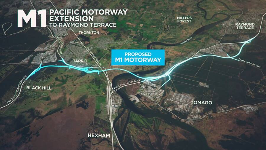 An overview of the M1 extension from Black Hill to Raymond Terrace.
