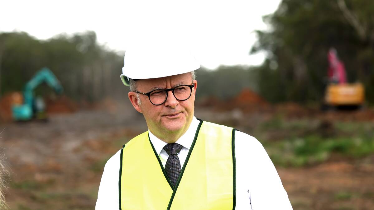 Anthony Albanese inspecting early work on the M1 Motorway extension in Heatherbrae on Tuesday. Picture by Peter Lorimer