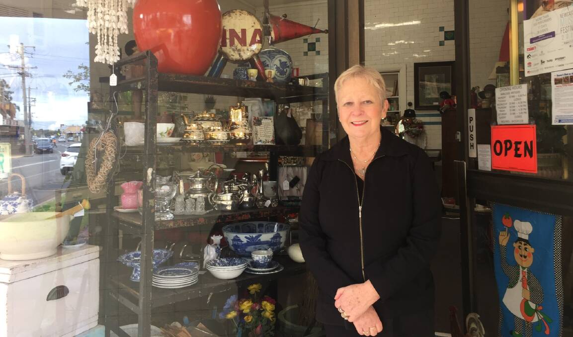 Shaken: Amblside Antiques owner Gayle Williams feared the awning of her shop in Main Road Boolaroo was going to collapse.