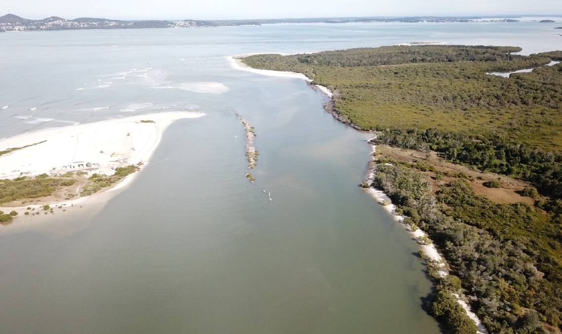 Choke point: A horizontal sand bar has formed at the mouth of the Myall River following recent heavy swells.