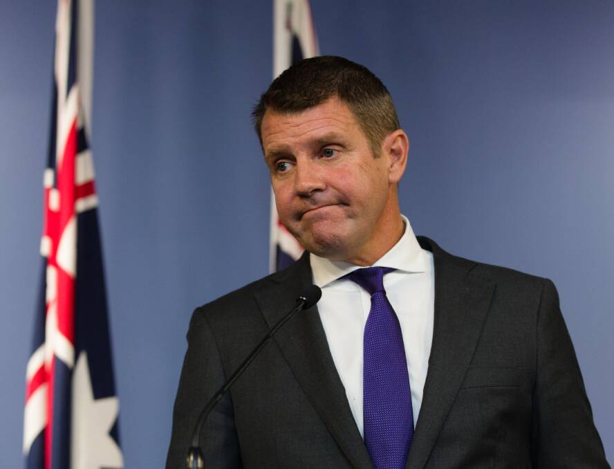 Premier Mike Baird emotional at a press conference announcing his resignation in Sydney. Picture: Janie Barrett