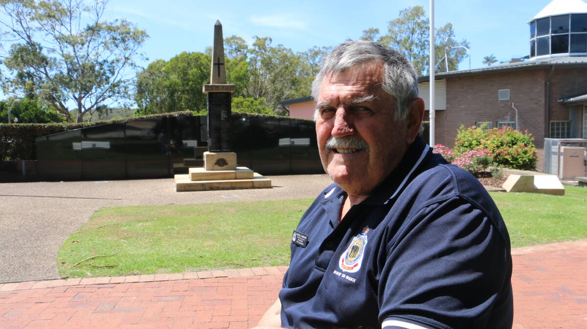 REMEMBRANCE DAY: Nelson Bay RSL Sub Branch secretary Russell Durrant in front of the Cenotaph where a shortened service will take place on November 11.