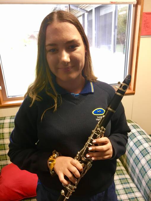 Tomaree High musician Bethany O'Sullivan with her clarinet.
