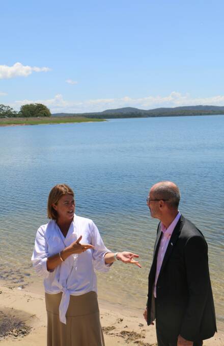 CHEAPER PRICES: Hunter Water's Darren Cleary with Minister Melinda Pavey at Grahamstown Dam late last year.