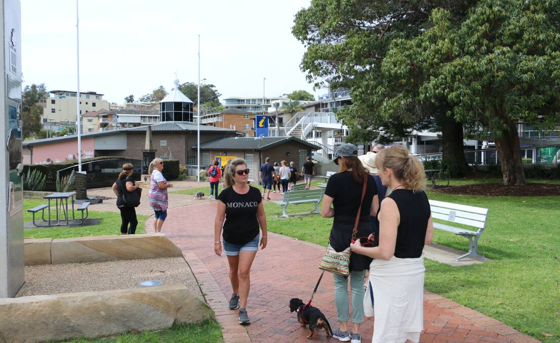 'FREEDOM WALK': Some of the residents who participated in Saturday morning's walk which set off from Apex Park in Nelson Bay. About 20 people participated in the anti-lockdown walk.
