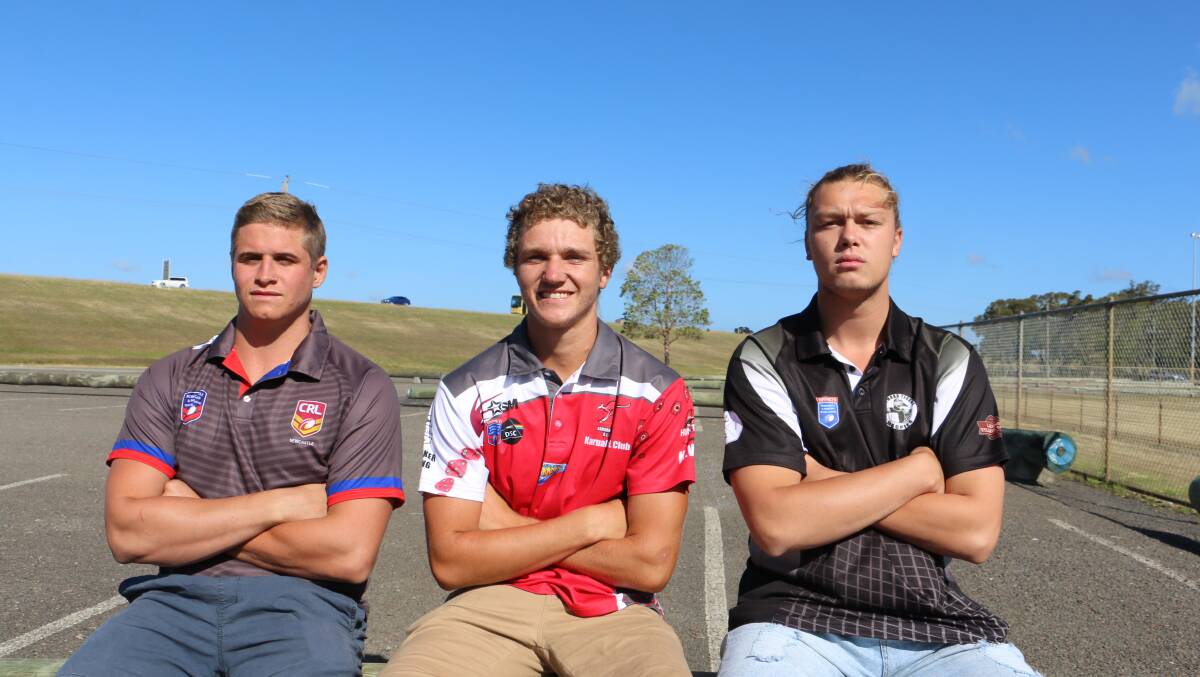 REP PLAYERS: From left, Port under 23 country representatives Hayden Thompson, Aiden Bills and Cain Waterman at Lakeside in Raymond Terrace.