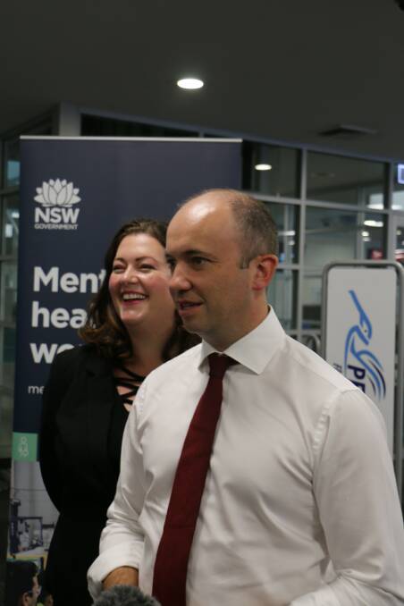 HEALTH BOOST: Minister Matt Kean with state candidate Jaimie Abbott at the Williamtown Airport announcement on Monday.