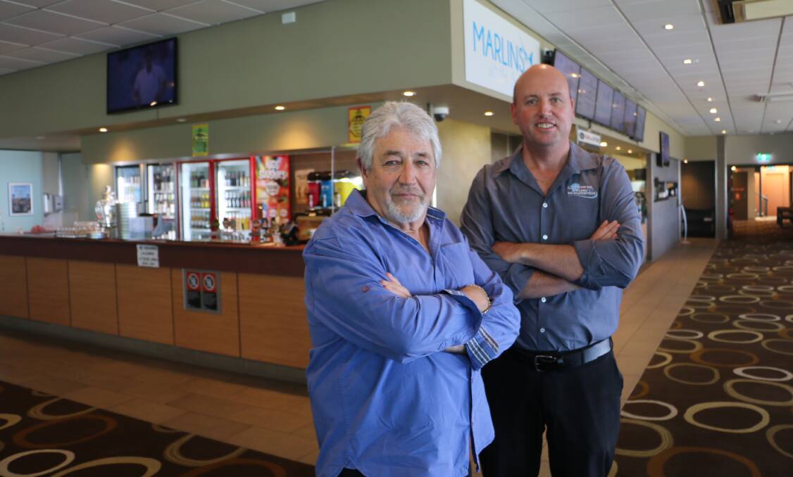 TEAM WORK: Nelson Bay Bowling Club's newly appointed CEO Richard Girvan (right) with Marlins At The Bay owner John Panetta.