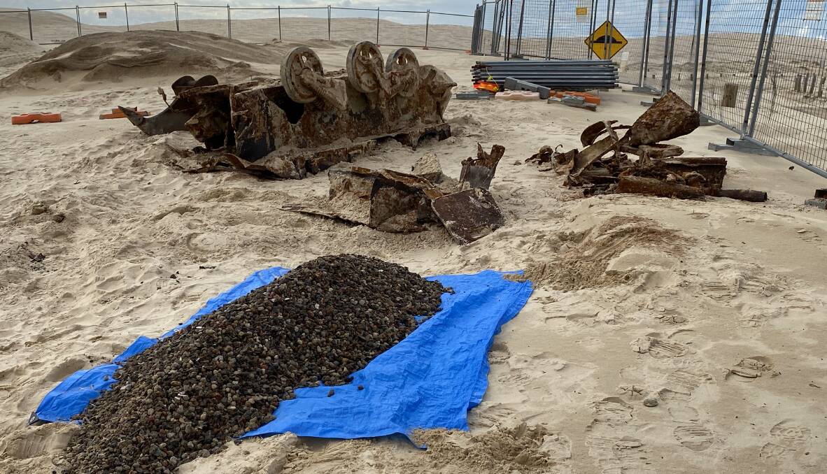 UNEARTHED: Some of the material Milsearch workers have unearthered during their operations near the road access to Birubi Beach at Anna Bay. Picture: Supplied