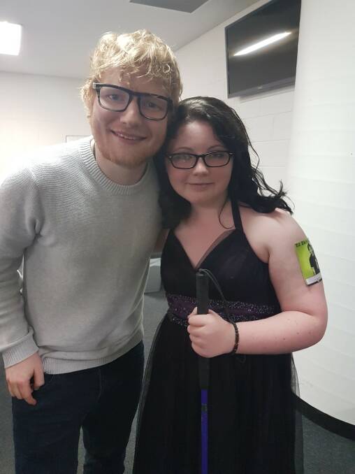 DREAM MEETING: Madison Atkins meets Ed Sheeran after a Sydney concert courtesy of the Make A Wish Foundation.