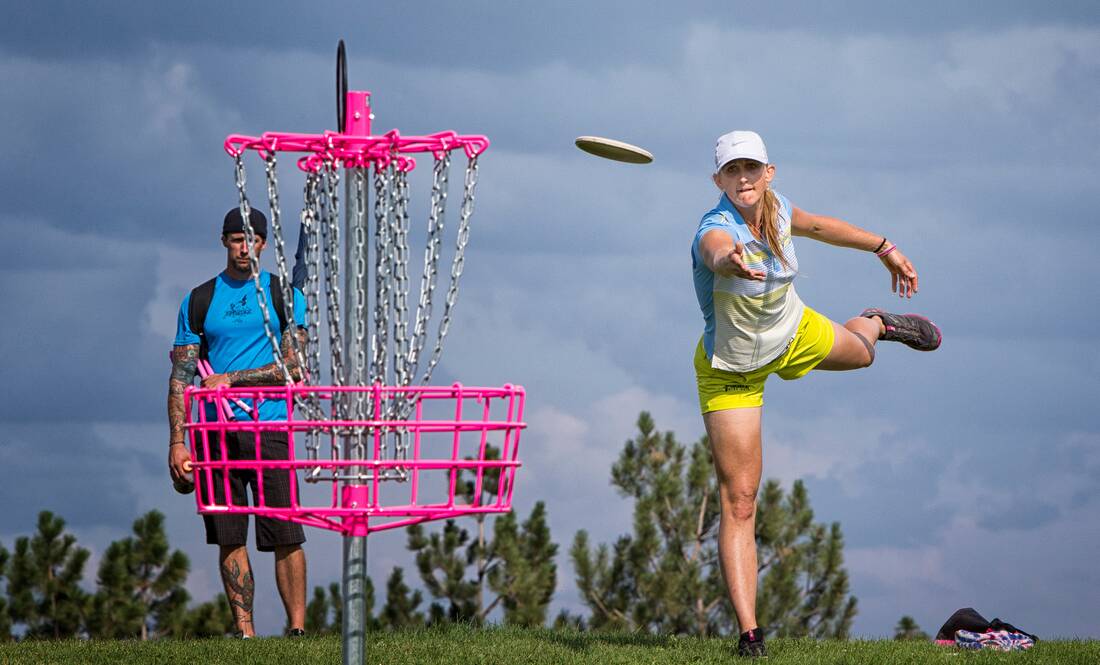 LET FLY: Frisbee golf has become one of the more popular activities available at David Graham's Anna Bay complex. Picture: Supplied