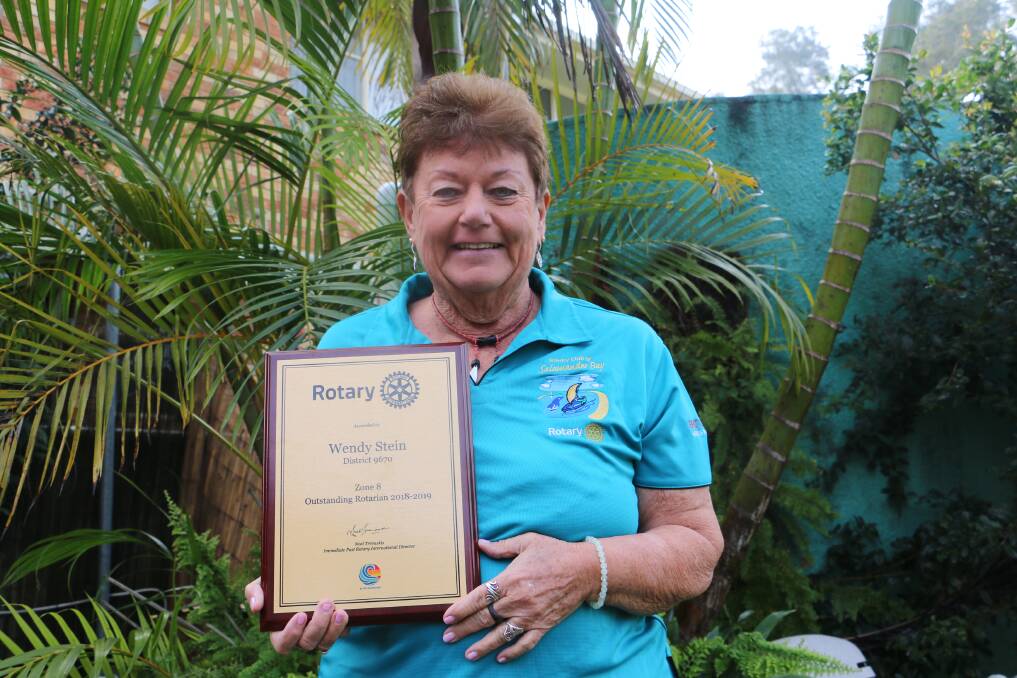 AWARDED: Wendy Stein proudly displays her International Rotary award at her Taylors Beach home.