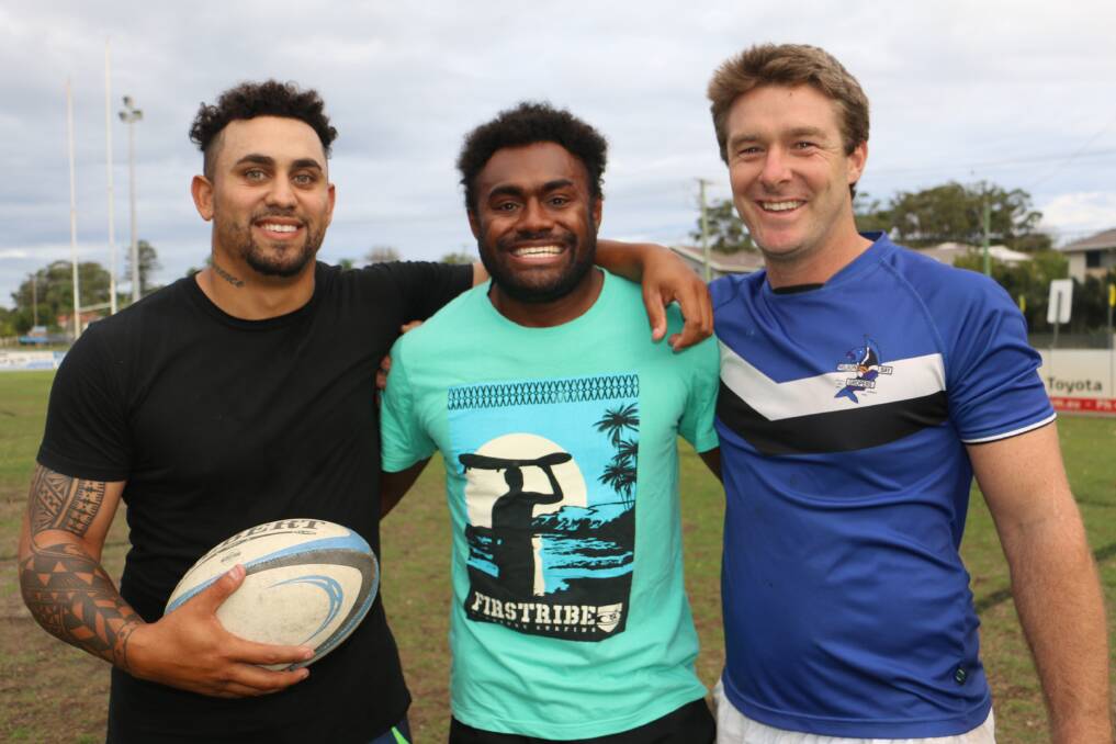 BRING IT ON: Gropers (from left) Chris Smith, Niko Vakawaidomo and Matt Affleck at training at Bill Strong Oval before the season opener last Thursday.