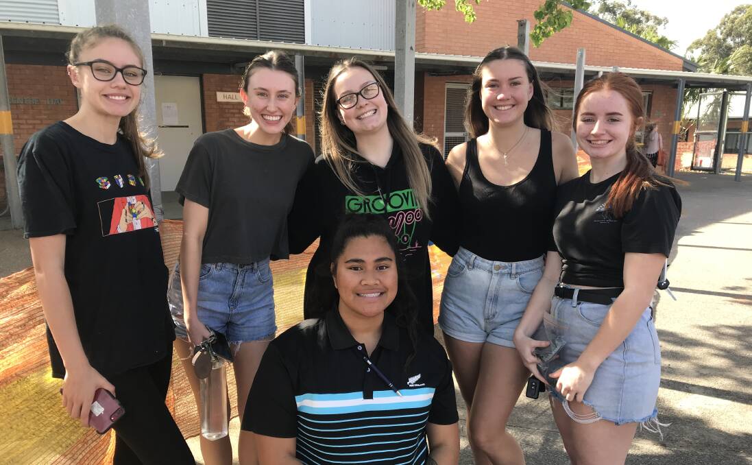 SMILES: Some of the HSC students from Irrawang High School after completing their first day's Engligh paper. Picture: Supplied