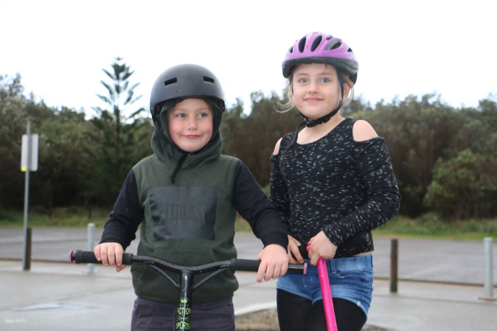 CUTE: Nelson Bay siblings Ken Dinham, 6, and sister Rosie, 9, at the Robinson Reserve skate park in Anna Bay.