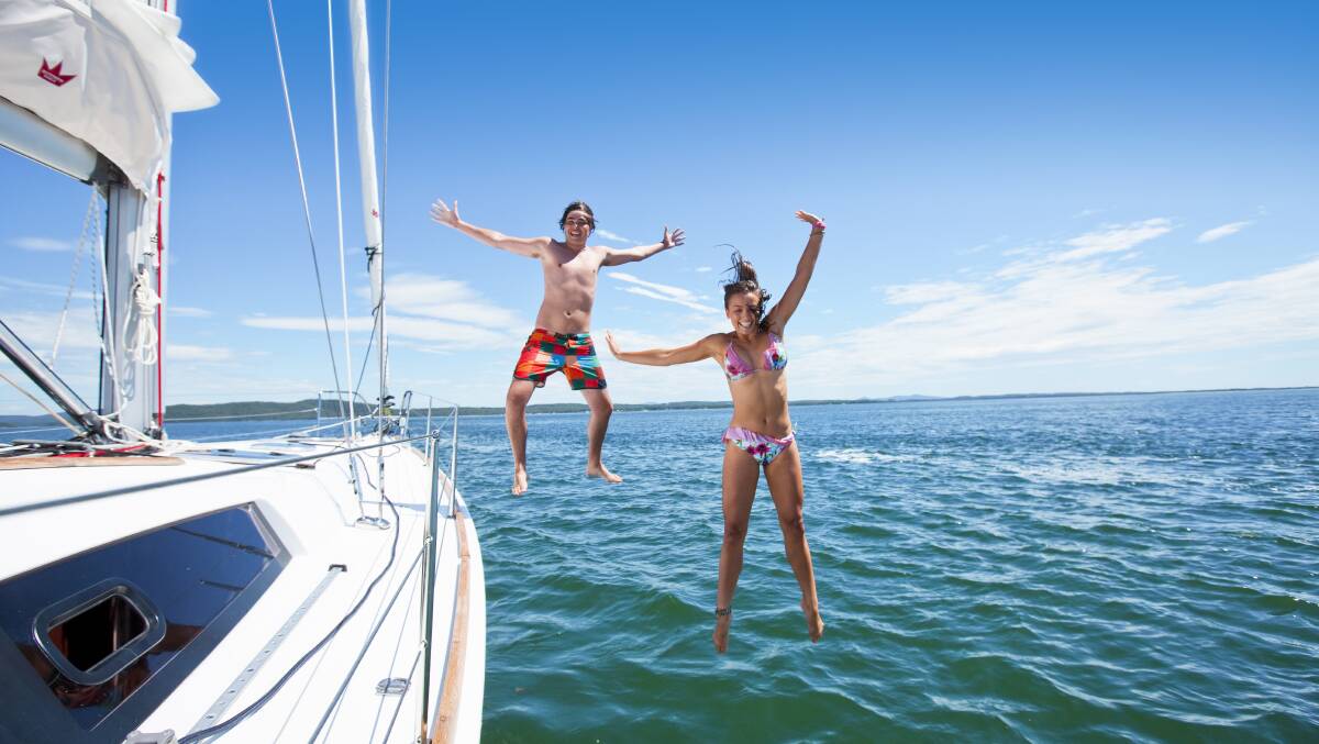 JUMPING FOR JOY: The Port's sea will be featured in the new tourism campaign launched by Destination Port Stephens on Wednesday.