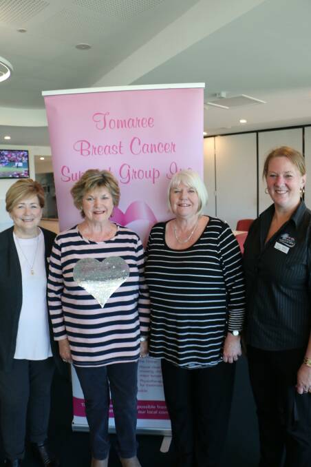 IN THE PINK: Preparing for the fundraiser are Tomaree Breast Cancer Support Group's Margaret Greentree, Taurie Lalor and Christine Walton with NBBC's Nicole Blue.