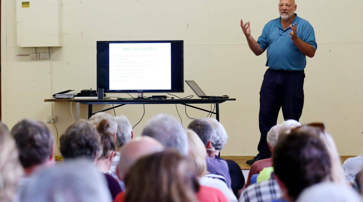 PUBLIC MEETING: Bob Lander from Tattersall Lander pictured hosting the November 2014 public meeting. He will return to the Bobs Farm Community Hall on October 10.