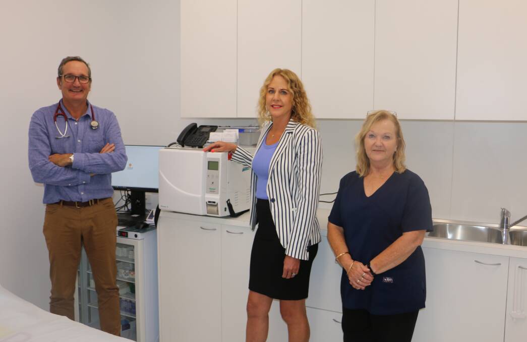 AT THE READY: Terrace Central Surgery owners Guy and Odette Streeter-Smith with practice nurse Karen Terry in their newly located surgery in Raymond Terrace.