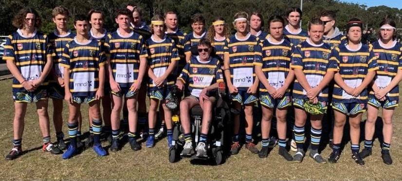 Steve Lingard with the 2019 Nelson Bay Junior Rugby League grand final-winning under 16 team.