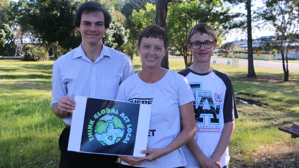 CLIMATE ACTION: Cr Giacomo Arnott with CAPS founder Alisha Onslow and her son Dylan, 14, in a call for climate action last September.