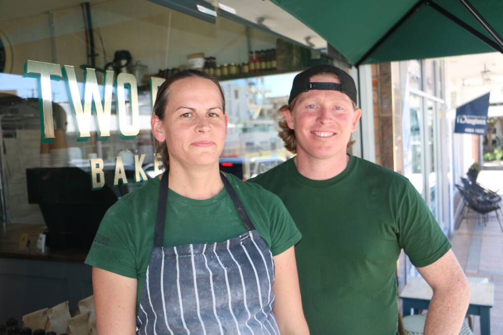 IN OPERATION: Two Bobs bakery owners Nicky Bowden and Rob Daniels are still open for retail bsuiness in Yacaaba Street, Nelson Bay.