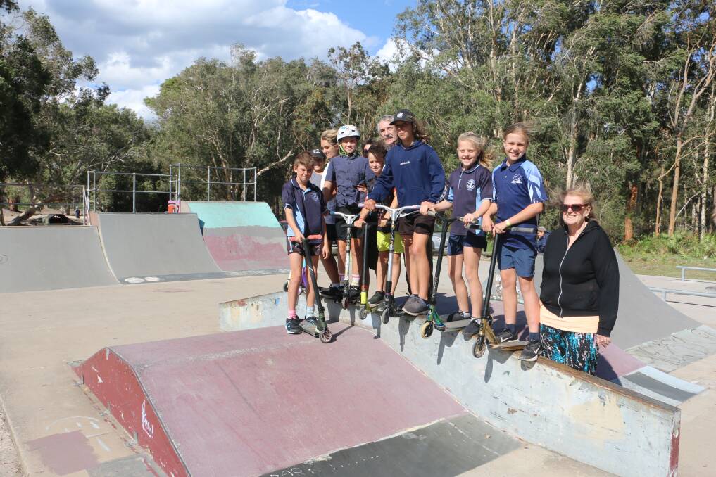 SKATE OPTION: Cr Steve Tucker and Tilligerry youth centre manager Jenny Wilcox with some of the regular users of the skate park at Mallabula.