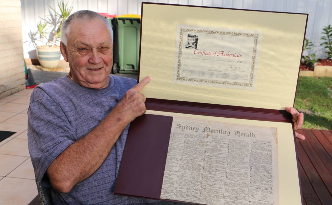 RARE FIND: Fingal Bay's Rod Lavender with the Sydney Morning Herald dated 1874, in its protective binder.