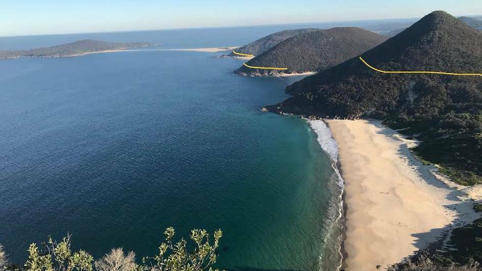 COASTAL VIEW: The yellow lines indicate the proposed track outlined in the Tomaree Coastal Walk draft plan. Picture: Supplied