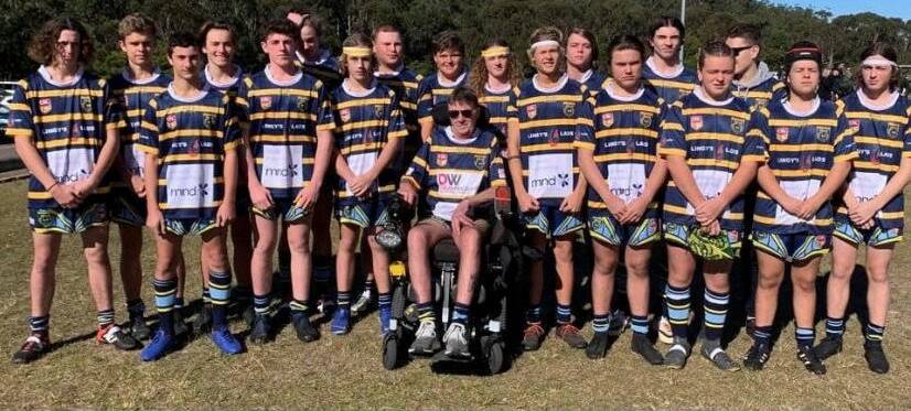 FUNDRAISER: the Nelson Bay Junior Rugby League under 16 team were presented with their jumpers by Steve Lingard, who has been diagnosed with motor neurone.