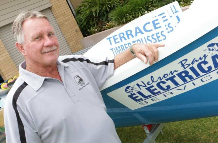 TRIBUTE: Eddy Bergsma with a new surfboat in 2015 that was named after good friend, the late Bruce Bennett. 