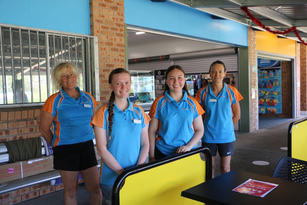 RENOVATIONS: Tomaree Aquatic Centre staff (from left): Rhonda Kennedy, Gypsy Donovan, Madeleine Lock and Jen Corbett under the new centre's new pavilion and in front of the kiosk.