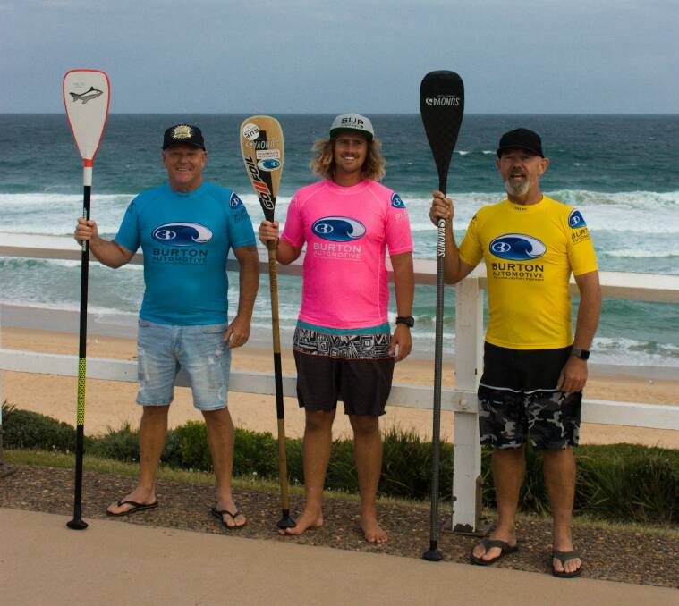 EXCITED: Organisers of the SUP board challenge Port Stephens (l-r): Steve Thais, Dylan Henry and Dean Hiscox.
