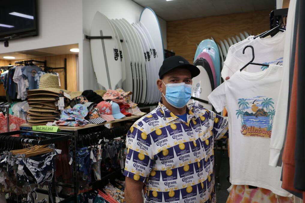 FOR SALE: Tsunami Surfer store owner Simon Law is calling on locals to support Port Stephens businesses.